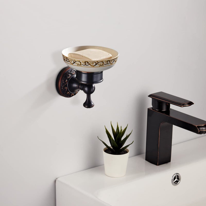 Leyden Bronze Soap Dish, Oil Rubbed Bronze Bathroom Accessories Soap Holder Shower Room Soap Dish Stand Organizer Tray Ceramic Dish Brass Retro Wave Pattern Design - Image 2